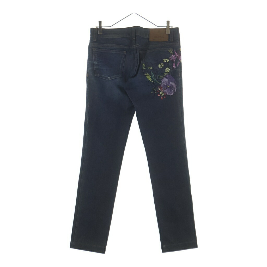 GUCCI(グッチ) 大きさ:40 Denim Pants 花柄刺しゅう 名取り草飛球 ジーンズズボン下 インディゴ 297729 XZ847【中古】【座標軸A】【色合い青色】【取りまわしバス発着場原宿】