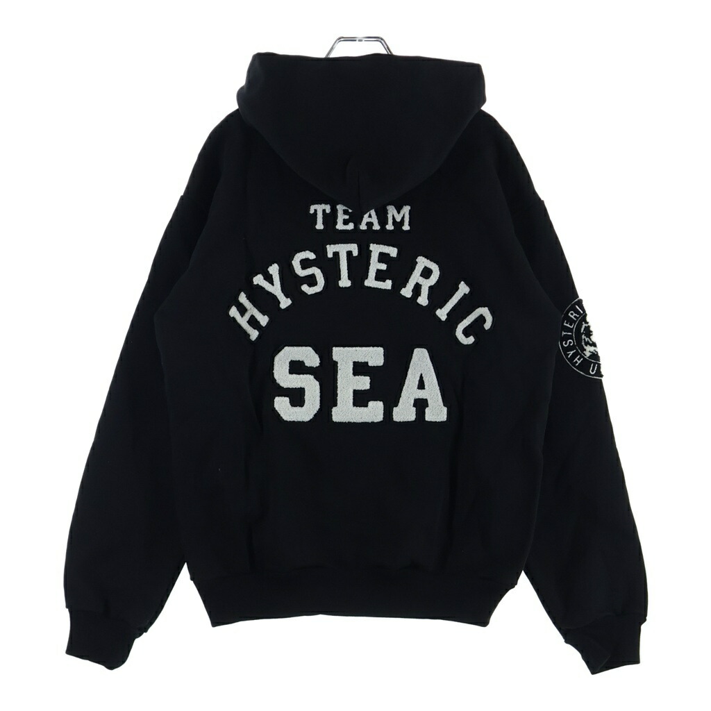 WIND AND SEA(ウィンダンシー) 大きさ:S ×HYSTERIC GLAMOUR HOODIE WDS-HYS-3-06 ヒステリックグラマー ロゴタイプ刺しゅう フーディ ティーシャツパーカー 黒いこと【新古品/中古】【座標軸S】【色合い黒いこと】【取りまわしバス発着場BRING横浜ビブレ店】