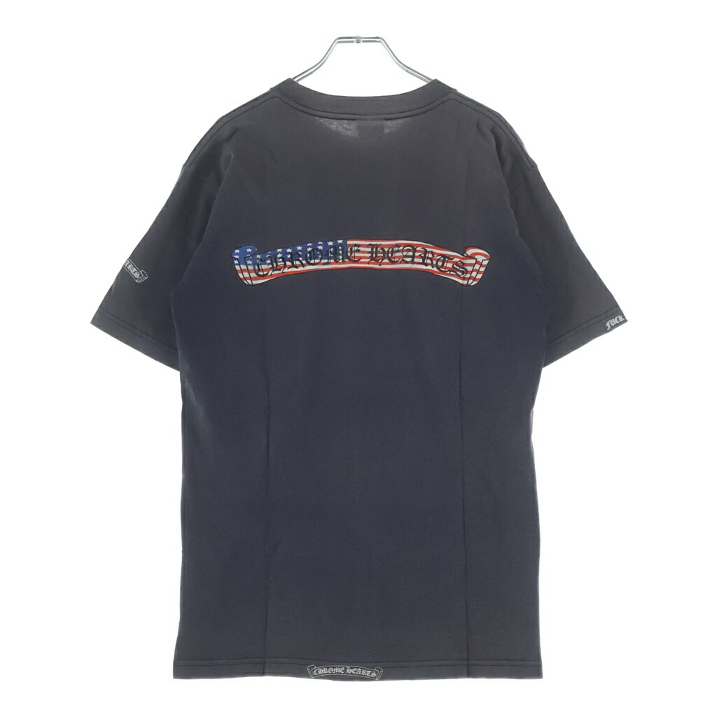 CHROME HEARTS(クロムハーツ) 大いさ:M OLD S/S 年寄りの バックアメリカンフラグスクロールラベルプリント 半袖ティーシャツカットソー【中古】【座標軸B】【色合い黒いこと】【取りまわしバス発着場渋谷】