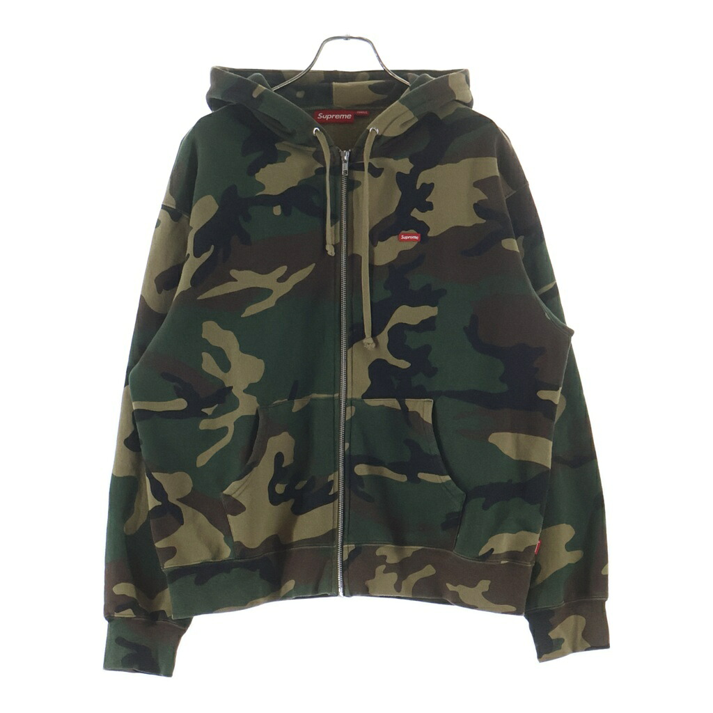 SUPREME(シュプリーム) 大きさ:M スモールボックスロゴ ジップパーカー 合鴨柄 偽装 カーキ緑であること #M【中古】【度合いB】【色つや緑であること】【取りまわしバス発着場BRING横浜ビブレ店】