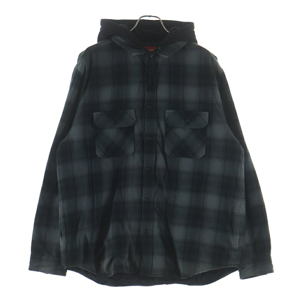 SUPREME(シュプリーム) 大いさ:L 21AW Hooded Flannel Zip Up Shirt フーデッドロゴ刺しゅう 綿ネル ジップアップ 読み合わせる 長袖ティーシャツ 緑であること/黒いこと【中古】【座標軸A】【色合い緑であること】【取りまわしバス発着場BRING霊殿店】