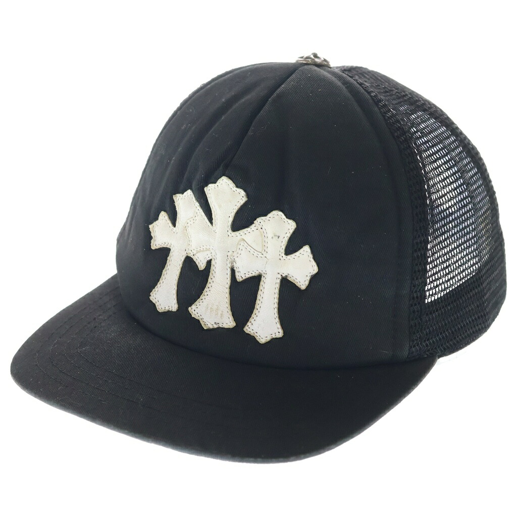CHROME HEARTS(クロムハーツ) 大きさ:os TRUCKER CAP トラッカーキャップ 3セメタリーレザーパッチメッシュキャップ 鳥打ち帽 黒いこと/白いこと【中古】【度合いC】【色つや黒いこと】【取りまわしバス発着場BRING WASTE_NOT】