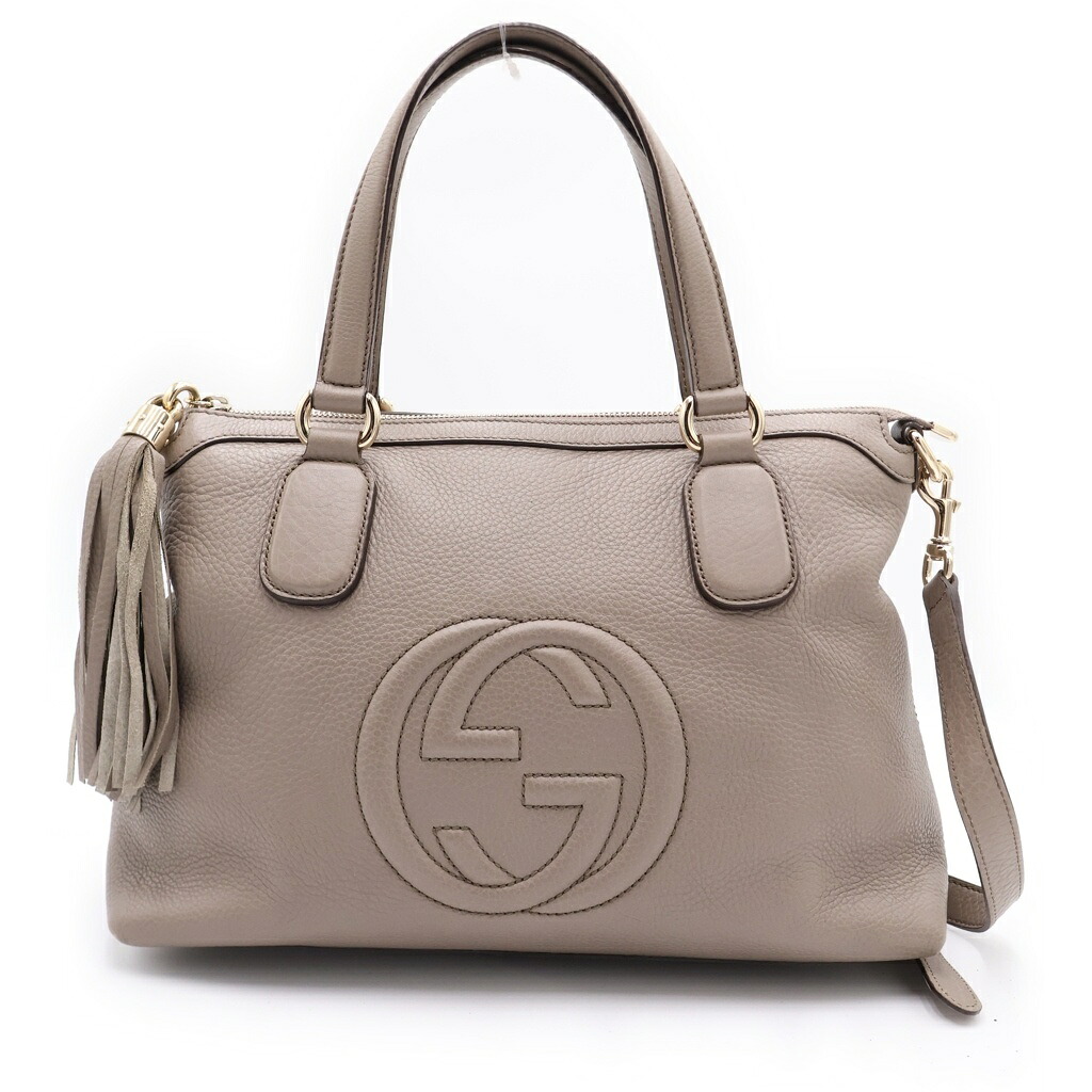 GUCCI(グッチ) 大きさ:- ソーホー 2WAYハンドバック ショルダーバッグ グレージュ なめし革 308362 ゴールド金具【中古】【座標軸B】【色つやベージュ】【取りまわしバス発着場BRING梅田茶屋町店】