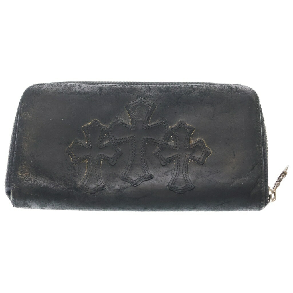 CHROME HEARTS(クロムハーツ) REC F ZIP 3セメタリー 差し交わす継ぎ切れ ラウンドファスナーウォレット 長札入れ 黒いこと/ゴールド【中古】【座標軸C】【色合い黒いこと】【取りまわしバス発着場渋谷】