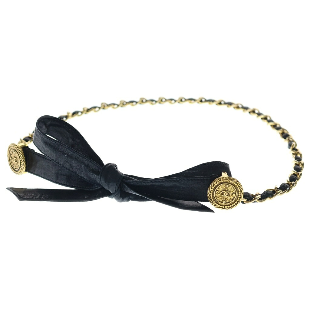 CHANEL(シャネル) ココマーク 鋳貨 チェーン店 なめし革 三尺帯 ゴールド/黒いこと【中古】【度合いB】【色つやゴールド】【取りまわしバス発着場原宿】