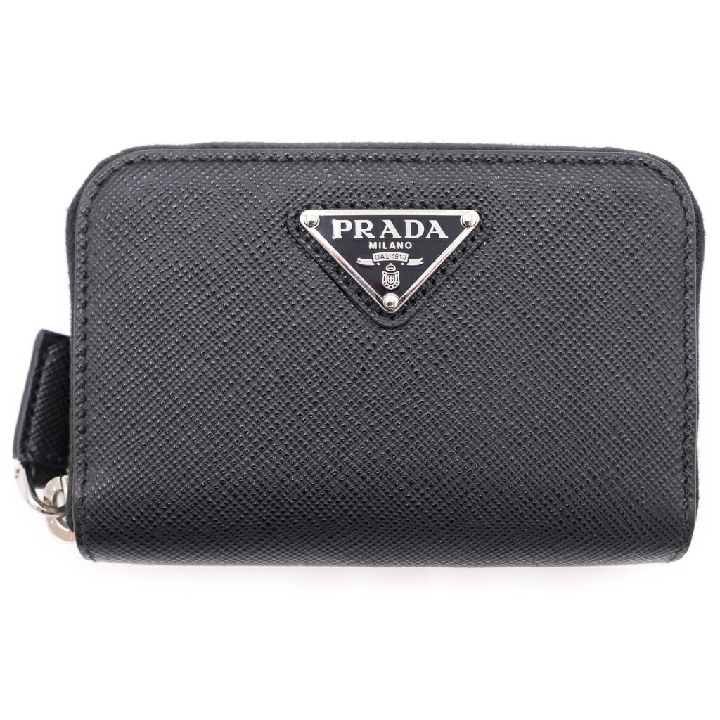 PRADA(プラダ) サフィアーノ コインケース ミニ金入れ 黒いこと なめし革 2MM003 しろがね色金具【中古】【度合いA】【色つや黒いこと】【取りまわしバス発着場BRING心斎橋店】