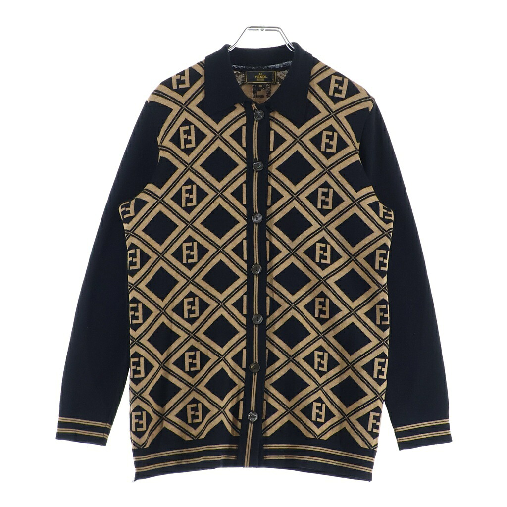 FENDI(フェンディ) 大きさ:40 Wool knit cardigan FFロゴタイプ ウールニットカーディガン 黒いこと/赤銅色 レディース【中古】【座標軸B】【色つや黒いこと】【取りまわしバス発着場新宿】