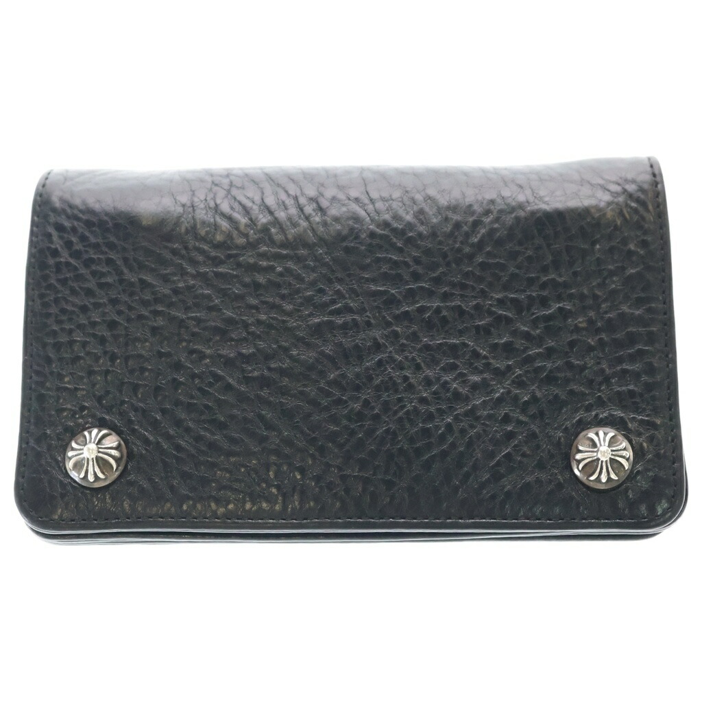 CHROME HEARTS(クロムハーツ) 1ZIP 1ジップ クロスボールボタン レザーウォレット 金入れ 甚だしいなめし革 黒いこと BCA362【中古】【度合いA】【色つや黒いこと】【取りまわしバス発着場OneStyle名古屋運動場店】