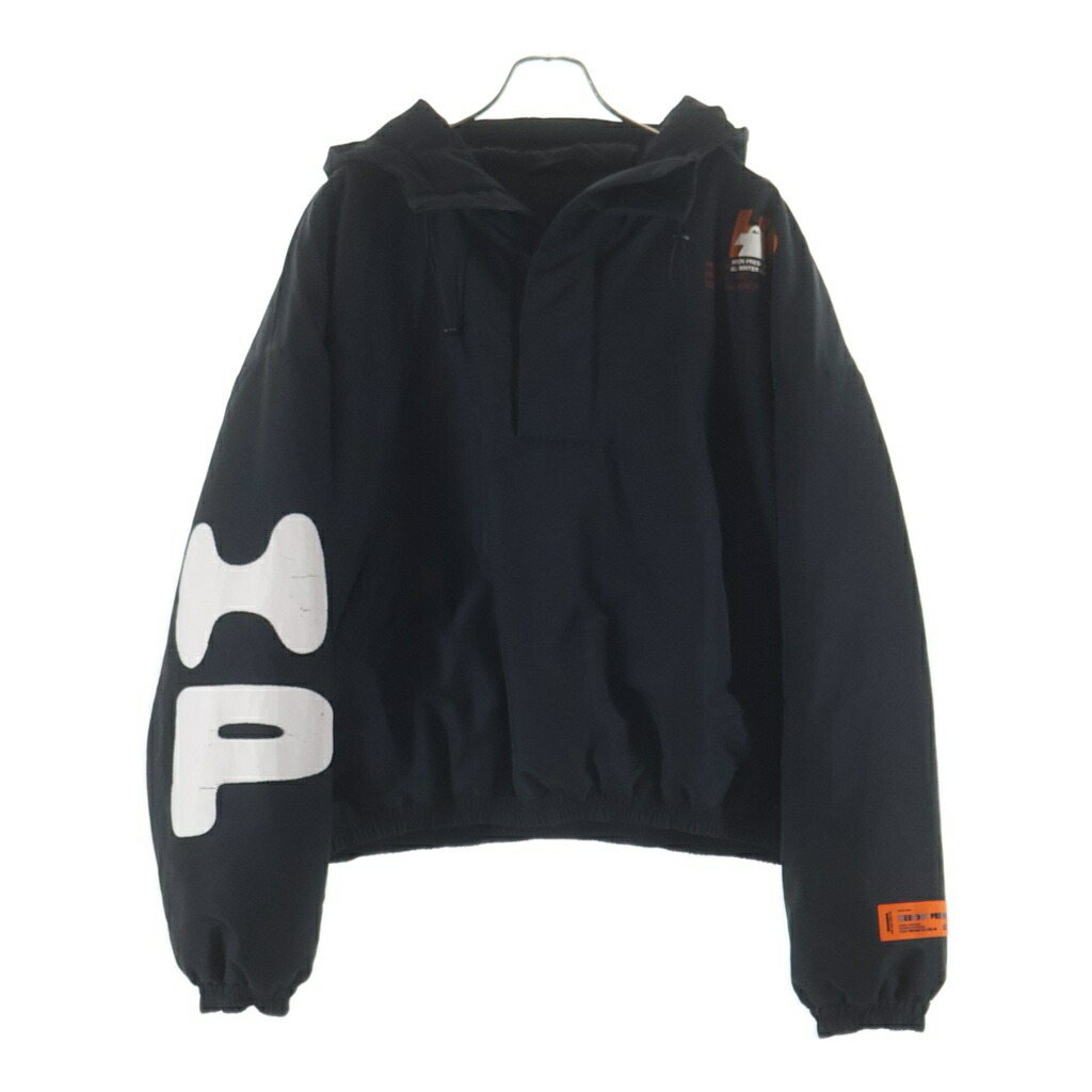 HERON PRESTON(ヘロンプレストン) 大きさ:M 21AW ロゴタイプ刷り上げる フーデッドポリジャケット 黒いこと HMEO001F21FAB001【中古】【度合いB】【色つや黒いこと】【オンライン押さえる商いもの】