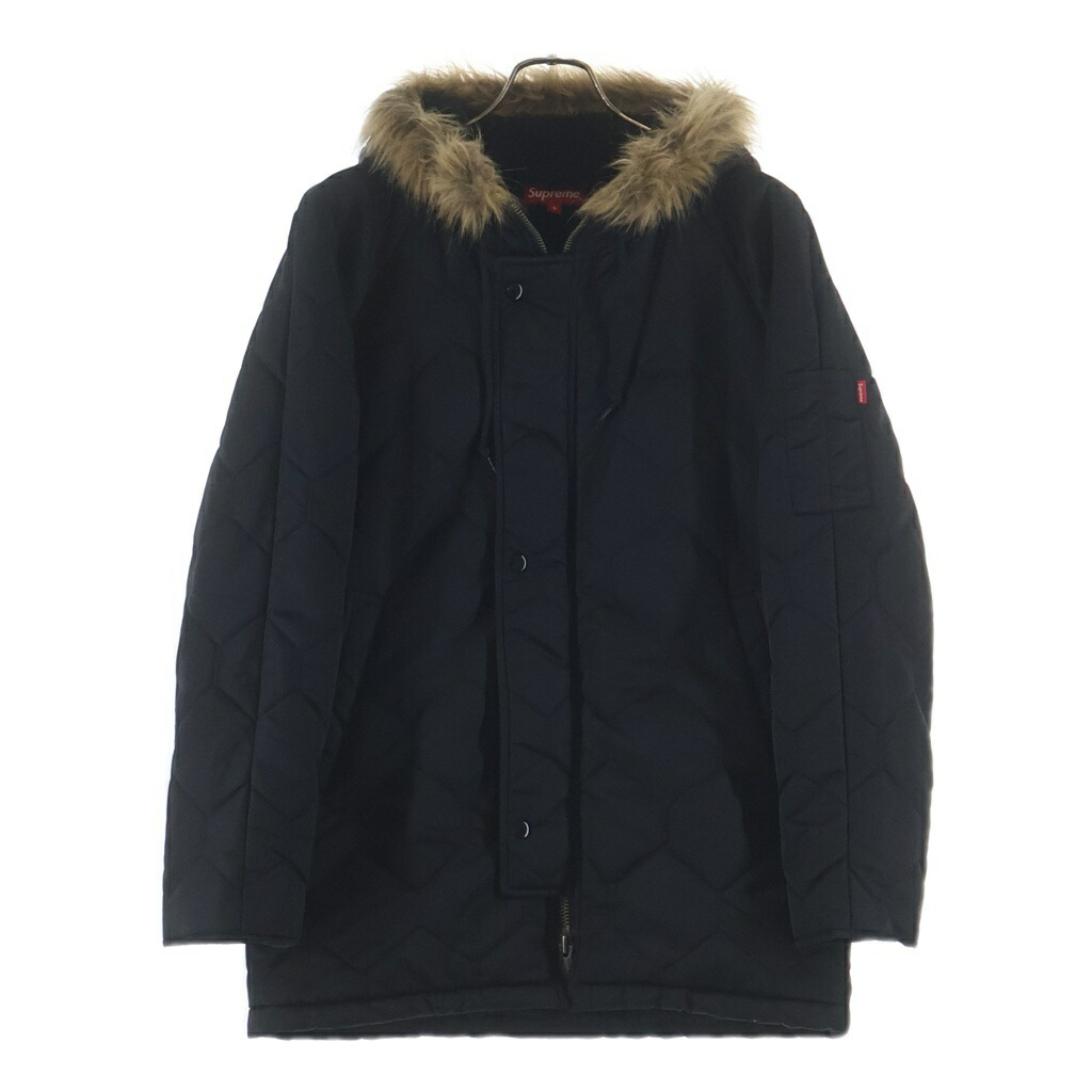 SUPREME(シュプリーム) 大きさ:S 15AW Quilted Flight Satin Parka キルティング 航空 繻子パーカー ファーフーデッド 上衣 黒いこと【中古】【度合いB】【色つや黒いこと】【オンライン押さえる商いもの】