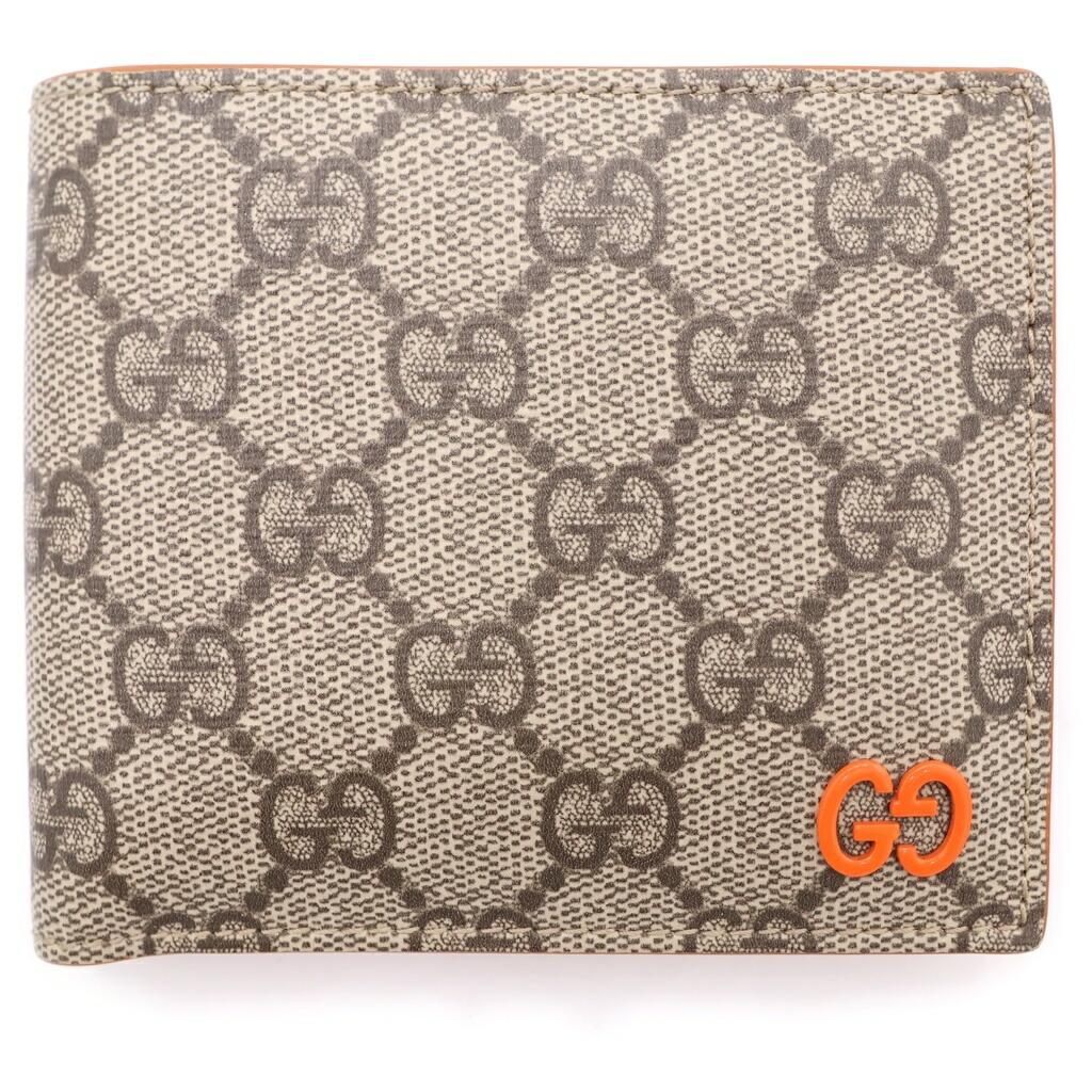 GUCCI(グッチ) GGスプリーム コインウォレット 二つ折り銭入れ ベージュ/オレンジ色 768244【中古】【座標軸B】【色合いベージュ】【取りまわしバス発着場新宿】