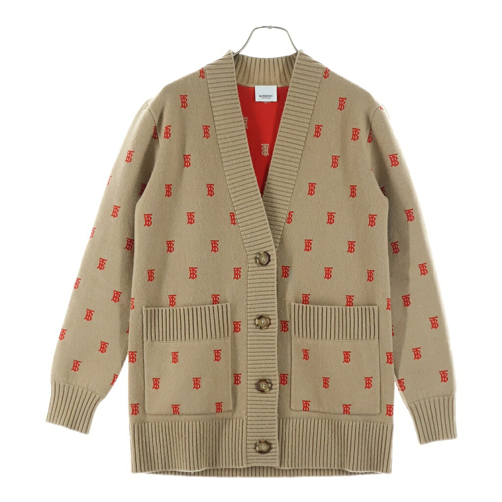 BURBERRY(バーバリー) 大きさ:XS 結核症モノグラム ロゴジャガード 大層らしい大きさ 編み物 ジレー ベージュ/赤いこと 8021032【中古】【度合いB】【色つやベージュ】【オンライン押さえる商いもの】
