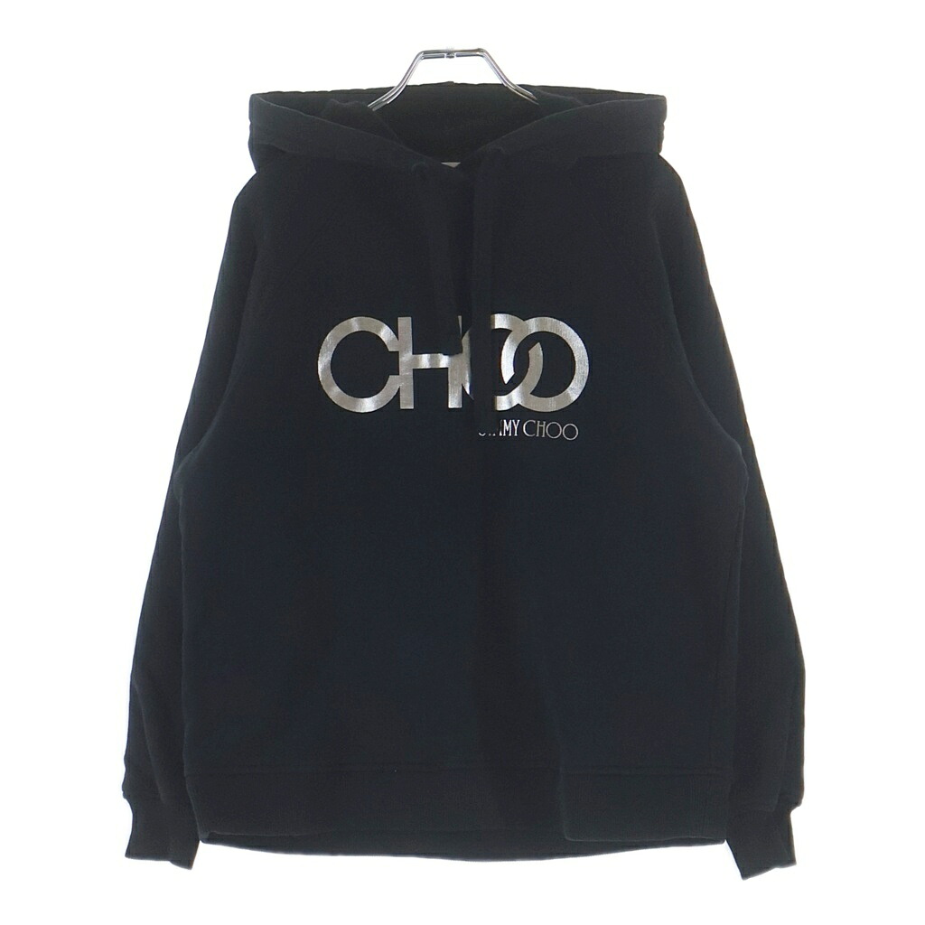 JIMMY CHOO(ジミーチュウ) 大きさ:XS センターロゴプリントプルオーバーパーカー 黒いこと/しろがね色 J000151816【中古】【度合いB】【色つや黒いこと】【オンライン押さえる商いもの】