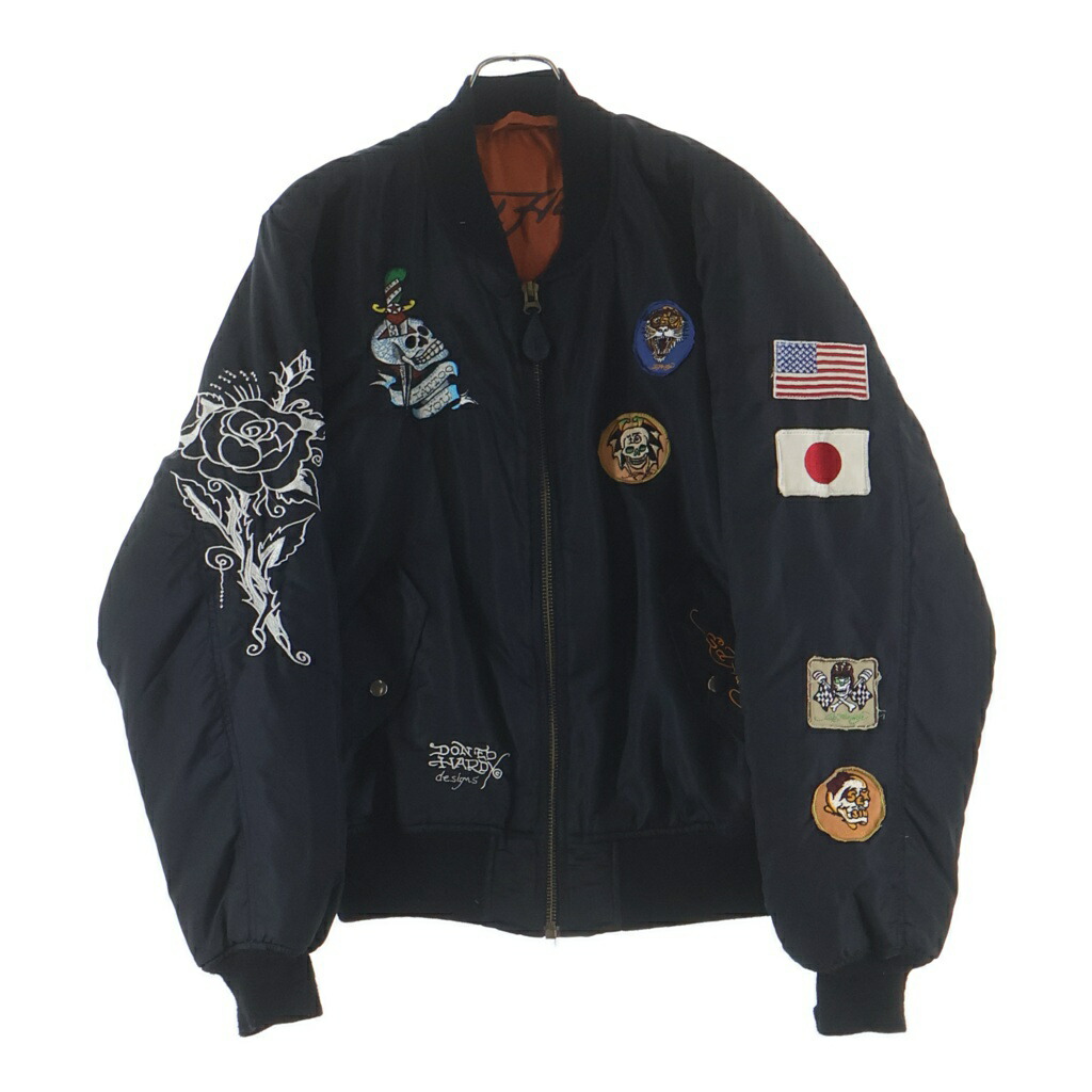 Ed Hardy(エドハーディー) 大いさ:XL マルチ紋章 ドクロ刺しゅう目論む ナイロン ボンバージャケット 黒いこと【中古】【座標軸B】【色合い黒いこと】【オンライン制限事項商いもの】
