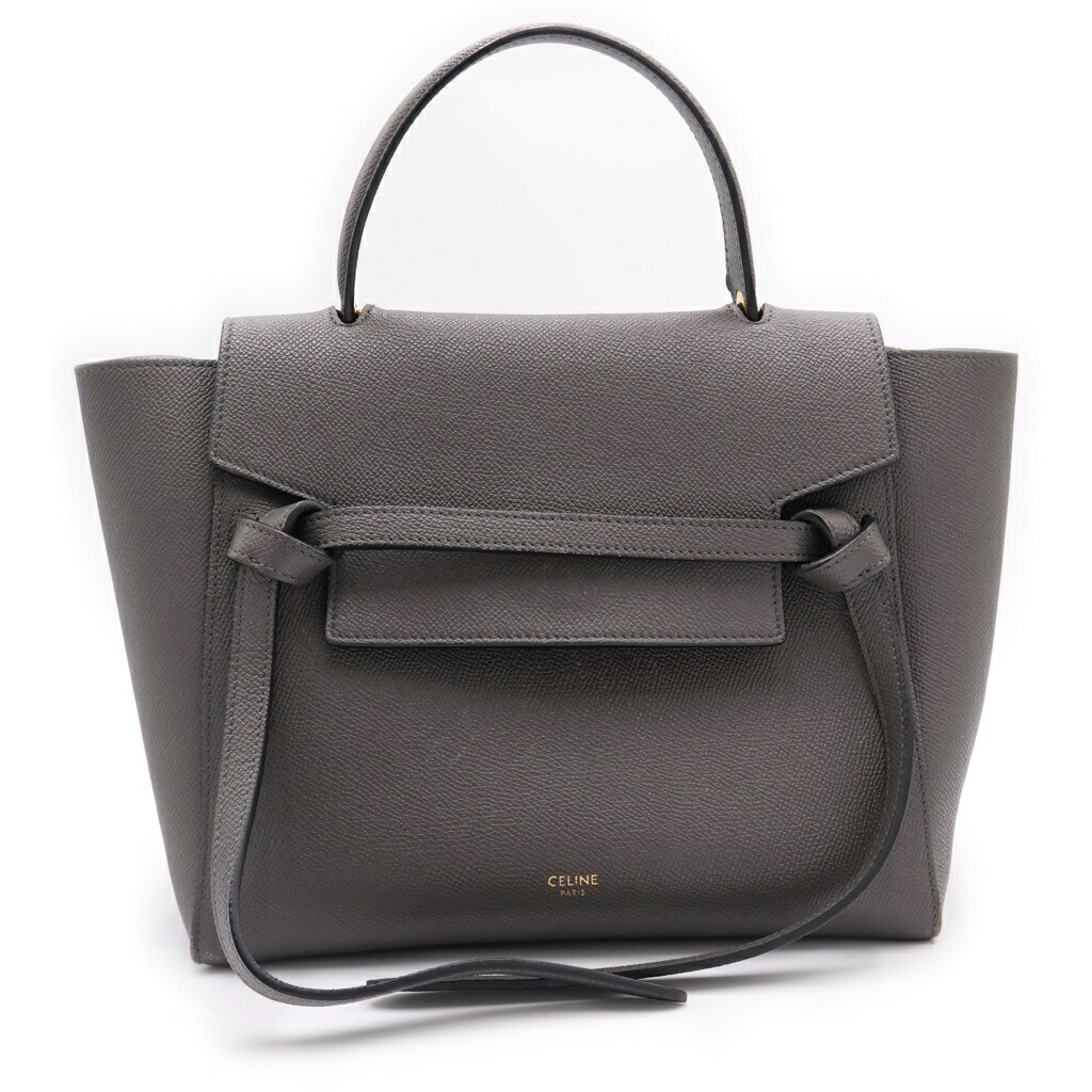 CELINE(セリーヌ) 三尺帯御徒面子 ショルダーバッグ ハンドバック 2WAY御徒面子 グレージュ なめし革 ゴールド金具【中古】【度合いB】【色つや薄墨色】【取りまわしバス発着場BRING WASTE_NOT】
