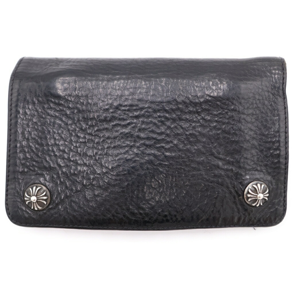 CHROME HEARTS(クロムハーツ) 1ZIP 1ジップ クロスボールボタン レザーウォレット 銭入れ 黒いこと 362【中古】【座標軸B】【色合い黒いこと】【取りまわしバス発着場BRING有楽町マルイ店】