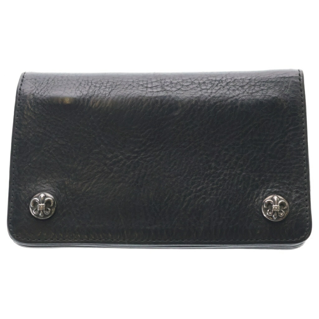CHROME HEARTS(クロムハーツ) 1ZIP BS FLEUR BUTTON WALLET 1ジップ BS太陽面爆発名取り草 二つ折り銭入れ レザーウォレット 黒いこと【中古】【座標軸B】【色合い黒いこと】【取りまわしバス発着場OneStyle名古屋運動場店】
