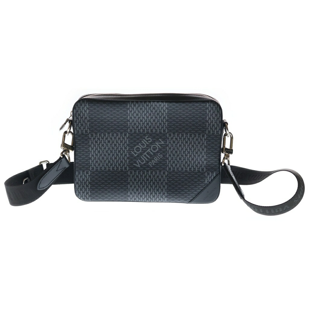 LOUIS VUITTON(ルイヴィトン) ダミエグラフィット 3D トリオメッセンジャーバッグ ショルダーバッグ 黒いこと なめし革×PVC N50017 しろがね色金具【中古】【度合いA】【色つや黒いこと】【取りまわしバス発着場BRING京都河原町店】