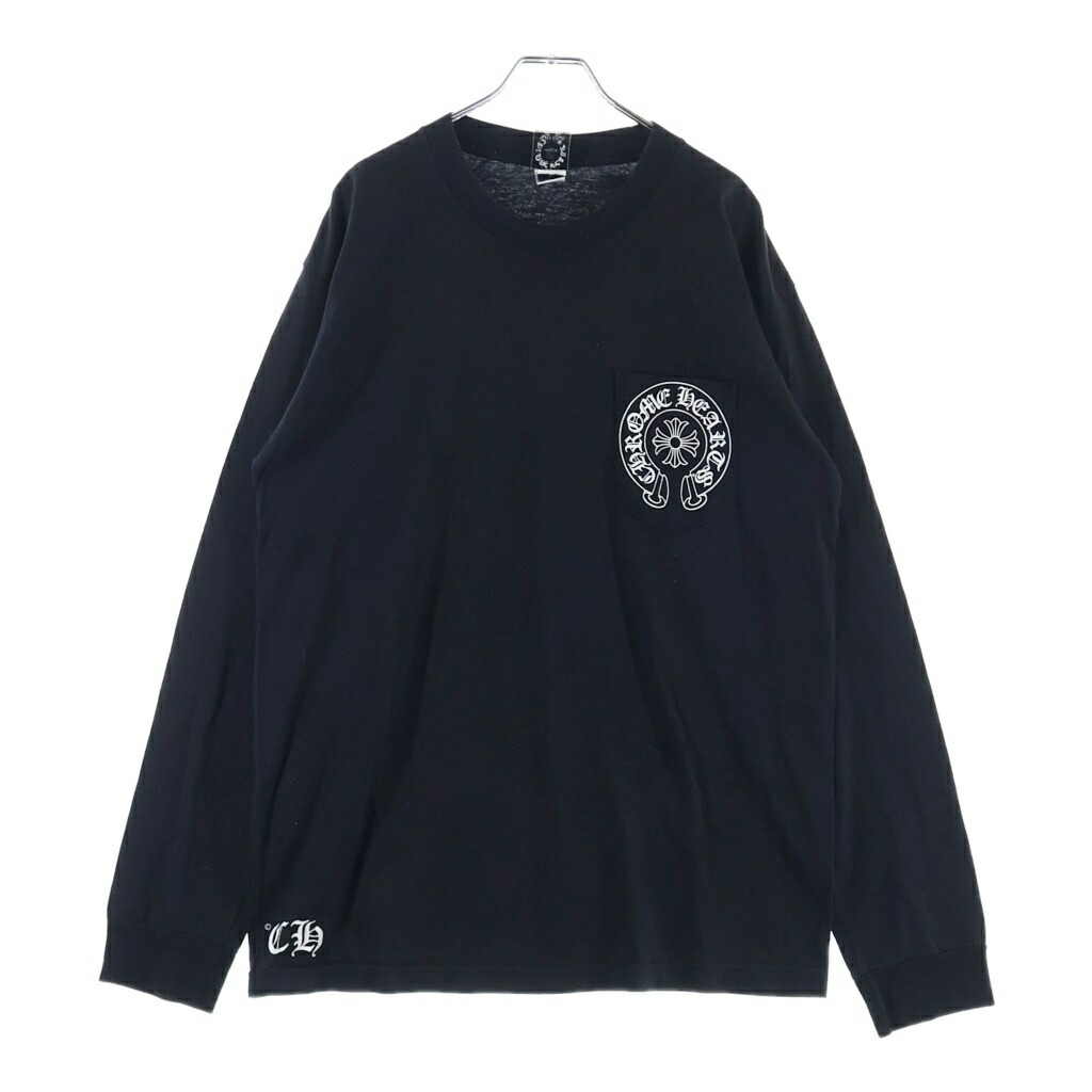 CHROME HEARTS(クロムハーツ) 大きさ:L OLD Sleeve CH Plus Print L/S Tee 年寄りの 馬沓 袖CHつけ加える刷り上げる長袖ティーシャツ 黒いこと【中古】【度合いB】【色つや黒いこと】【取りまわしバス発着場BRING心斎橋店】