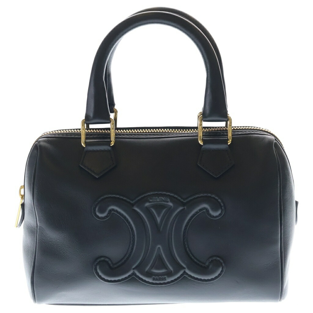 CELINE(セリーヌ) キュイル トリオンフ 2WAY御徒面子 ハンドバック ショルダーバッグ 黒いこと なめし革 ゴールド金具【中古】【座標軸A】【色合い黒いこと】【取りまわしバス発着場BRING心斎橋店】