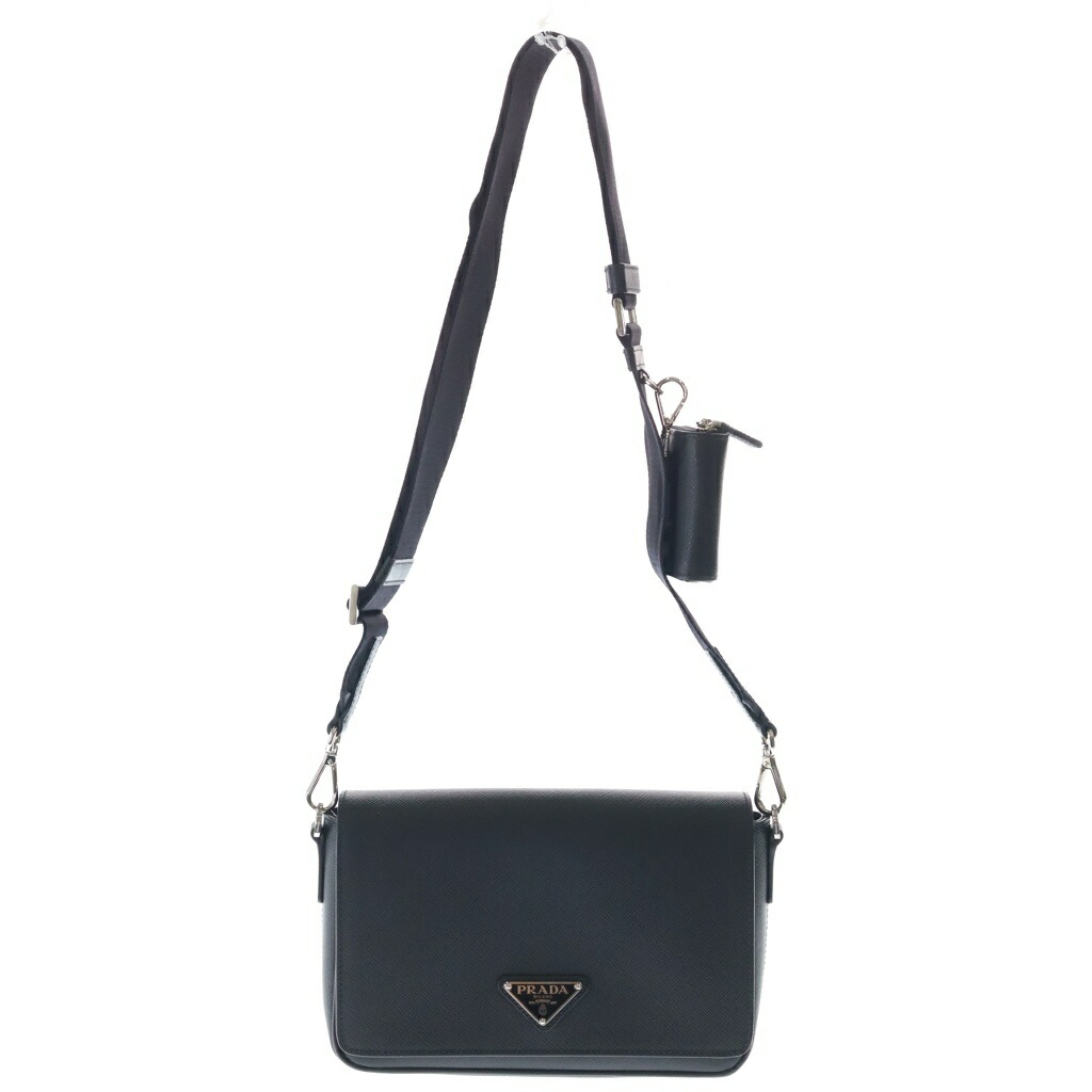 PRADA(プラダ) サフィアーノ ショルダーバッグ 黒いこと なめし革 2VD059 しろがね色金具【中古】【座標軸A】【色合い黒いこと】【取りまわしバス発着場BRING有楽町マルイ店】