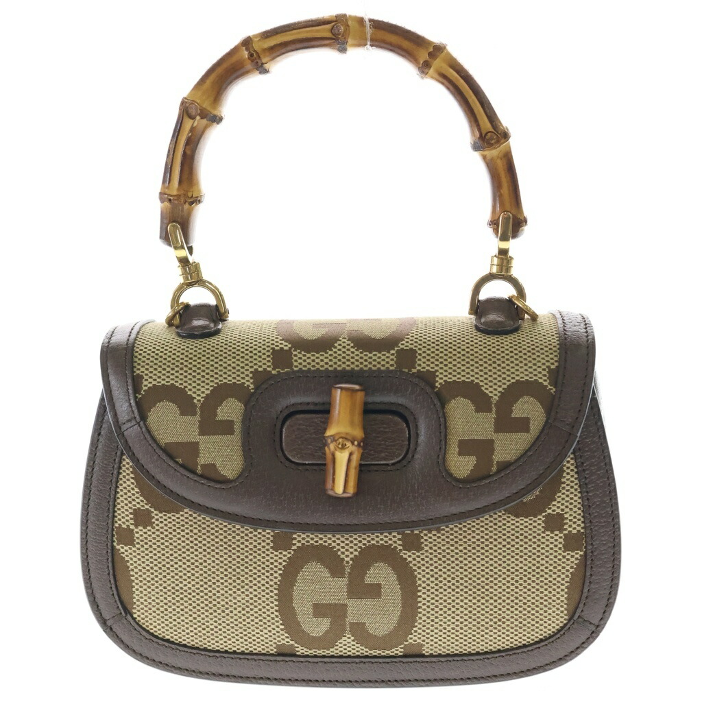 GUCCI(グッチ) バンブー ジャンボGG 帆布 なめし革 2WAY お手て ショルダーバッグ ベージュ/赤銅色 675797【中古】【度合いA】【色つやベージュ】【取りまわしバス発着場BRING京都河原町店】