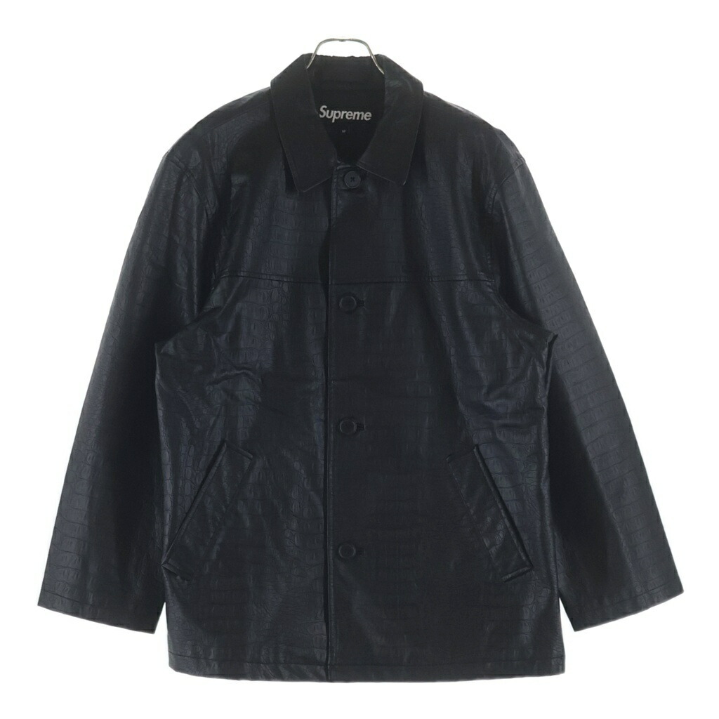 SUPREME(シュプリーム) 大きさ:M 22SS Faux Croc Car Coat フェイククロコカーコート フェイクレザージャケット 型押し 黒いこと【中古】【度合いB】【色つや黒いこと】【取りまわしバス発着場BRING WASTE_NOT】