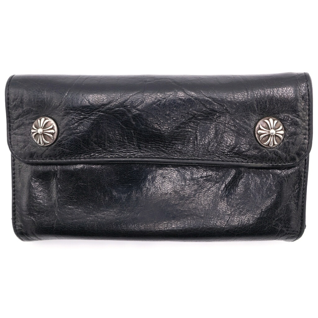 CHROME HEARTS(クロムハーツ) WAVE 縮くれる レザーウォレット 金入れ 黒いこと【中古】【度合いB】【色つや黒いこと】【取りまわしバス発着場BRING THRIFT CLOSET 幕張店】