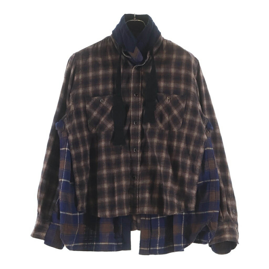 Sacai(サカイ) 大いさ:3 20SS レイヤードチェック 綿ネル長袖ティーシャツ マルチ色合い 20-02237M【中古】【座標軸B】【色合いマルチ色合い】【取りまわしバス発着場BRING仙台店】