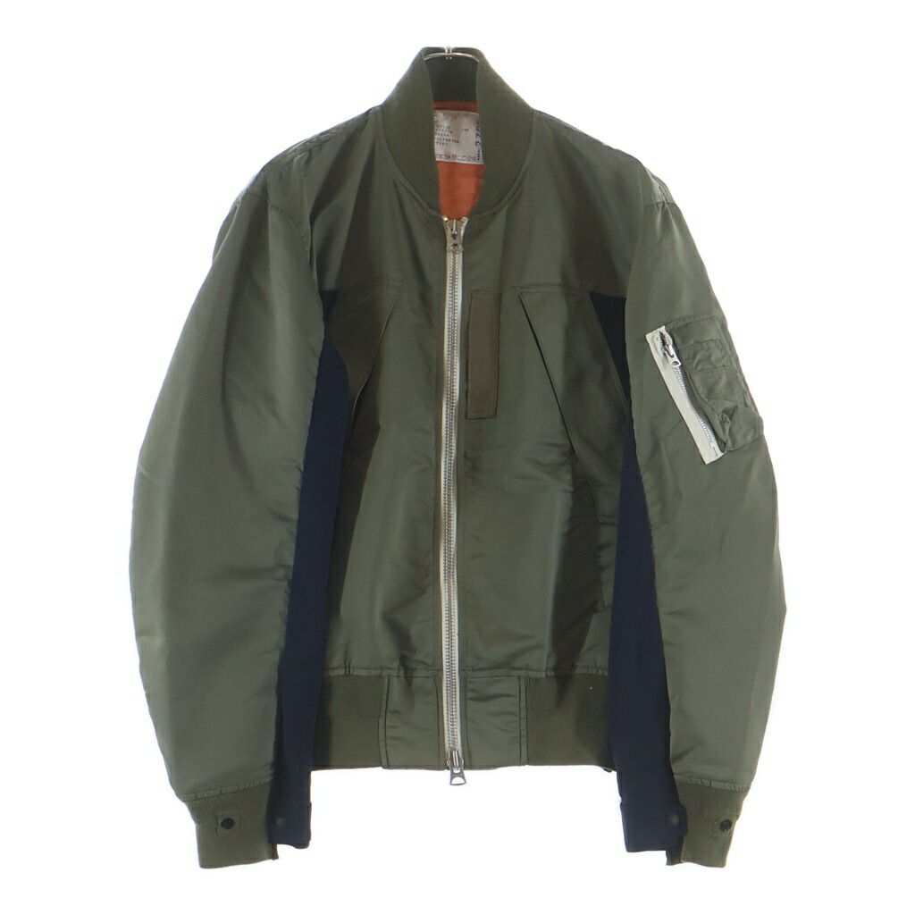 Sacai(サカイ) 大きさ:2 22SS Nylon Twill Mix Blouson ナイロンツイルミックスブルゾン 縛 MA-1 飛翔上衣 カーキ/米国海軍 22-02708M【中古】【座標軸A】【色合い緑であること】【取りまわしバス発着場BRING有楽町マルイ店】
