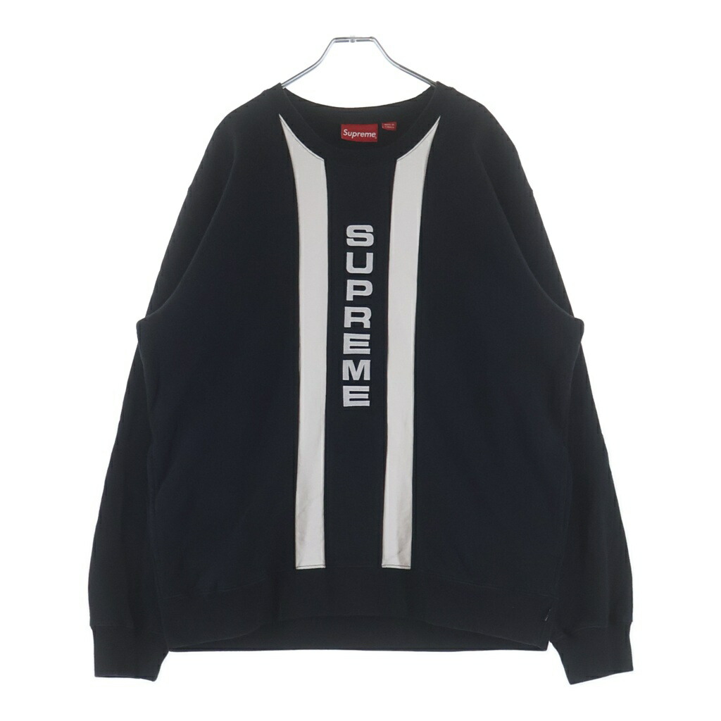 SUPREME(シュプリーム) 大きさ:XL 17SS Vertical Logo Panel Crewnwck Sweatshirt バーティカル ロゴタイプダイアログボックス 労働者の一団素っ首 流汗 調教師 黒いこと【中古】【座標軸B】【色つや黒いこと】【取りまわしバス発着場BRING横浜ビブレ店】