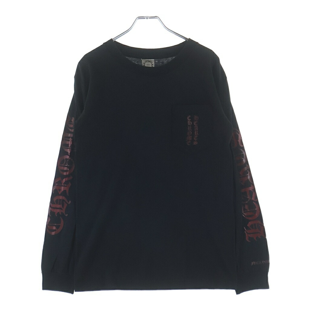 CHROME HEARTS(クロムハーツ) 大きさ:S OLD L/S 年寄りの 袖ロゴバックスクロールラベルプリント 長袖ティーシャツカットソー【中古】【度合いB】【色つや黒いこと】【取りまわしバス発着場渋谷】