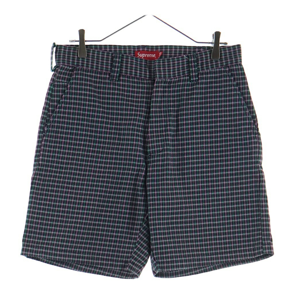 SUPREME(シュプリーム) 大きさ:30 18SS Work Shorts Purple Plaid 細工物さる股引き ハウンドトゥース柄 ハーフショートパンツ さくら色/緑であること【中古】【度合いB】【色つやさくら色】【取りまわしバス発着場BRING仙台店】