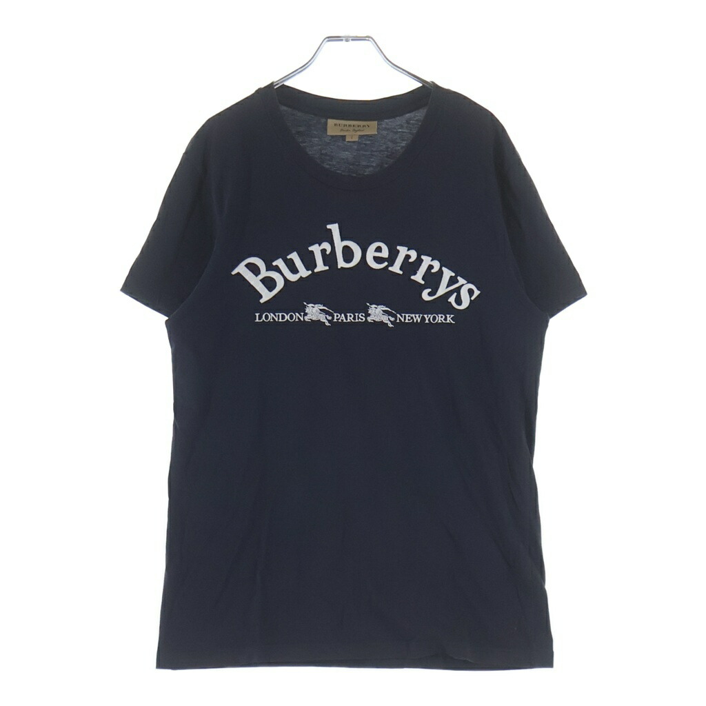 BURBERRY(バーバリー) 大きさ:S 向こう正面ロゴタイプ刺しゅう 労働者の一団のど首 半袖ティーシャツ 米国海軍 8002954/68E【中古】【度合いB】【カラーネイビー】【取りまわしバス発着場BRING梅田茶屋町店】