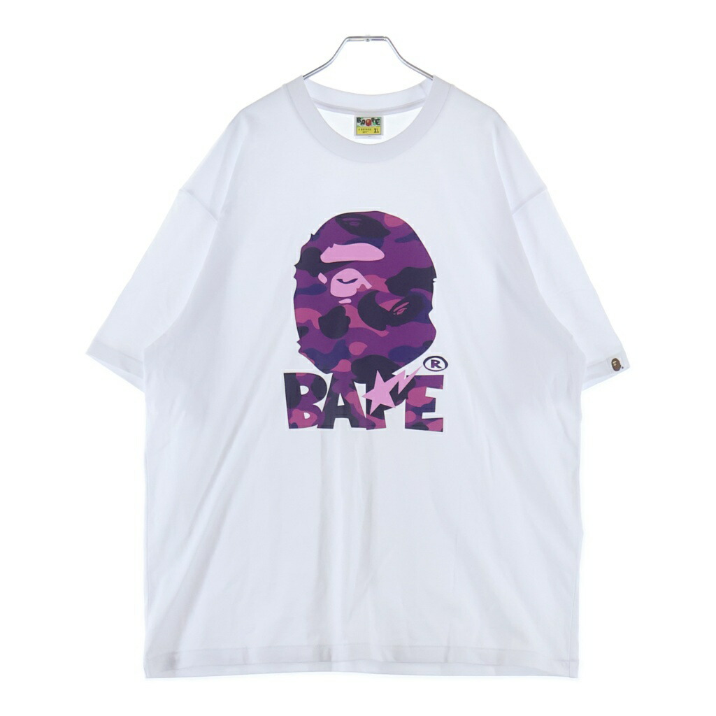 A BATHING APE(アベイシングエイプ) 大きさ:XL ABC CAMO COLLEGE TEE 合鴨柄 ロゴタイプ半袖ティーシャツ カットソー 白いこと【中古】【度合いB】【色つや白いこと】【取りまわしバス発着場新宿】