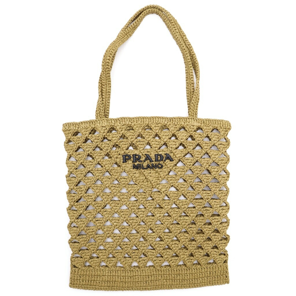 PRADA(プラダ) ラフィア ハンドバック トートバッグ カーキ 1BG493【中古】【度合いA】【色つやカーキ】【取りまわしバス発着場BRING心斎橋店】