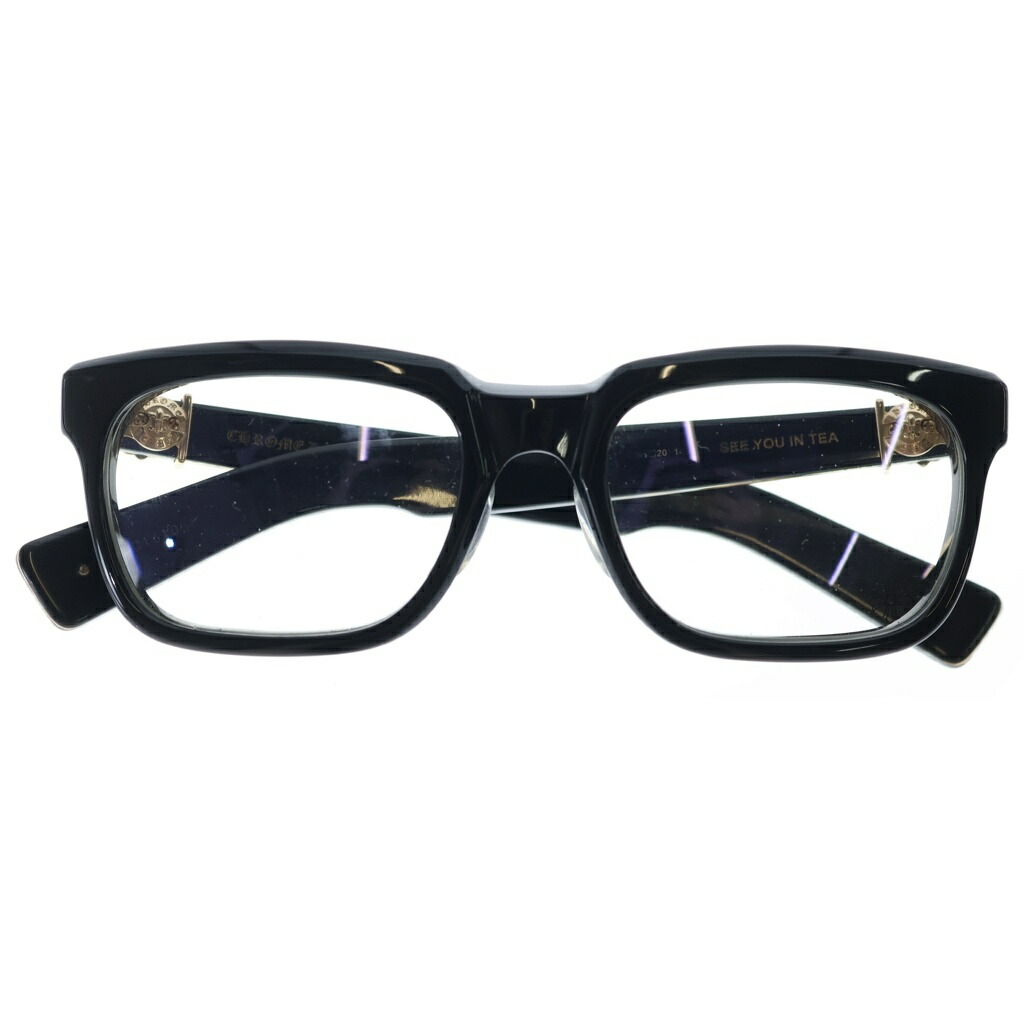 CHROME HEARTS(クロムハーツ) 大きさ:53□20ー143 SEE YOU IN TEA BS フレアテンプルウェリントン型メガネ アイウェア 黒いこと/ゴールド【中古】【度合いB】【色つや黒いこと】【取りまわしバス発着場BRING WASTE_NOT】