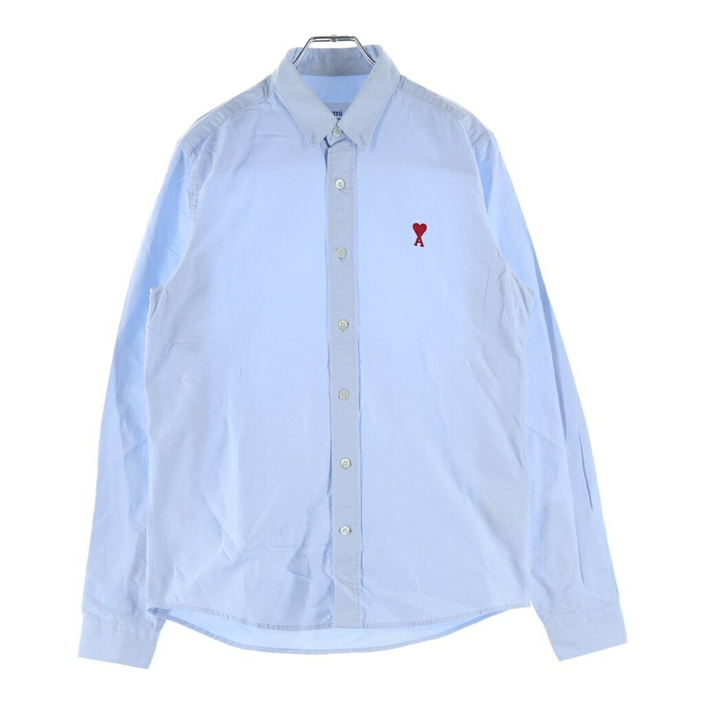 AMI Alexandre Mattiussi(アミアレクサンドルマテュッシ) 大きさ:38 L/S Shirt ハート型ロゴタイプ刺しゅう 長袖プルオーバー 青碧 BFHC013.45【中古】【度合いA】【色つや青碧】【取りまわしバス発着場原宿】