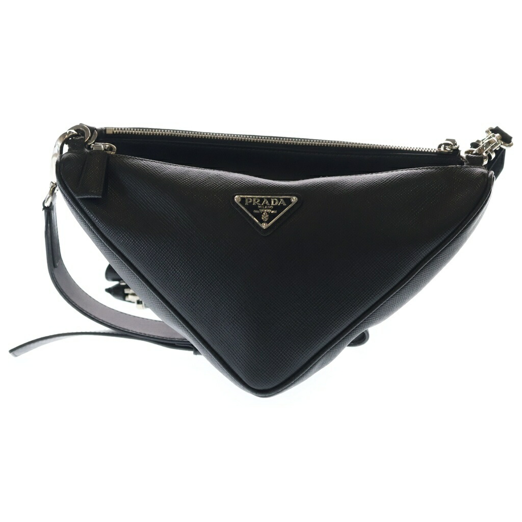PRADA(プラダ) サフィアーノ なめし革 三角形 ダブル ショルダーバッグ 黒いこと 2VH157【中古】【座標軸B】【色合い黒いこと】【取りまわしバス発着場渋谷】