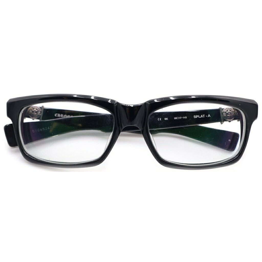 CHROME HEARTS(クロムハーツ) 大きさ:55□17-143 SPLAT-A BSフレアテンプル アイウェア 黒眼鏡 眼鏡 黒いこと/しろがね色 55□17-143【中古】【度合いB】【色つや黒いこと】【取りまわしバス発着場BRING札幌店】