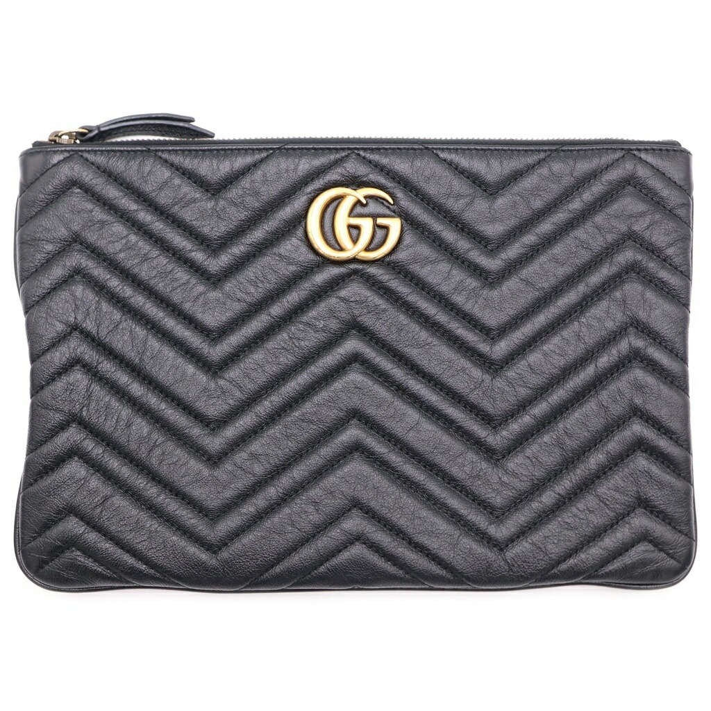 GUCCI(グッチ) GGマーモント クラッチペダル御徒面子 二番め御徒面子 黒いこと なめし革 525541 ゴールド金具【中古】【座標軸A】【色合い黒いこと】【取りまわしバス発着場BRING札幌店】