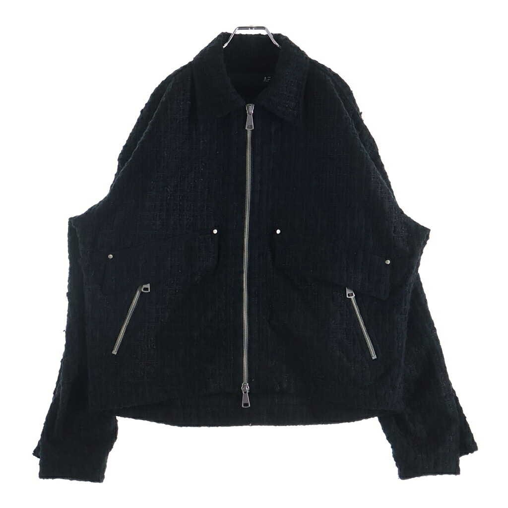 A.F ARTEFACT(エーエフアーティファクト) サイズ:3 TUCK SLEEVE JACKET LUXURY TWEED タッグスリーブ ツイード ジップアップジャケット ブラック【中古】【程度A】【カラーブラック】【取扱店舗BRING仙台店】｜ブランド買取・販売　BRING