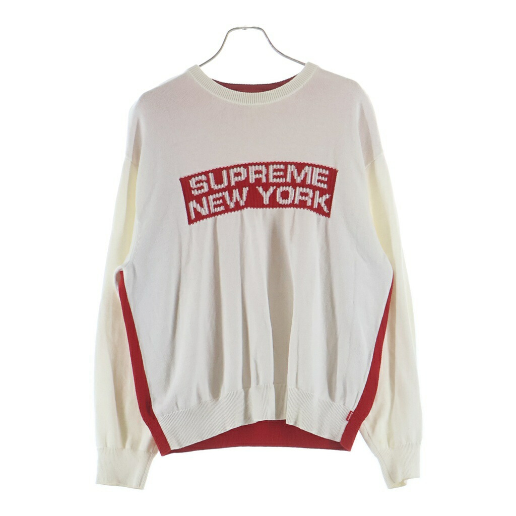 SUPREME(シュプリーム) 大いさ:M 22SS 2-Tone Sweater ツートーン 編み物ティーシャツ 白いこと/赤いこと【中古】【座標軸B】【色合い白いこと】【取りまわしバス発着場BRING仙台店】