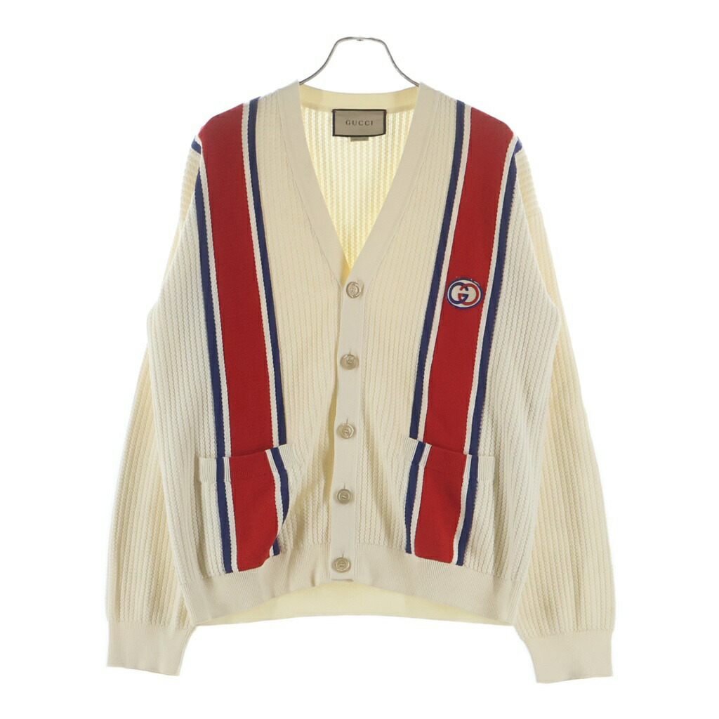 GUCCI(グッチ) 大きさ:M シェリーラインニットカーディガン 739962 XKC9L 象牙色【中古】【度合いB】【色つやベージュ】【取りまわしバス発着場BRING心斎橋店】