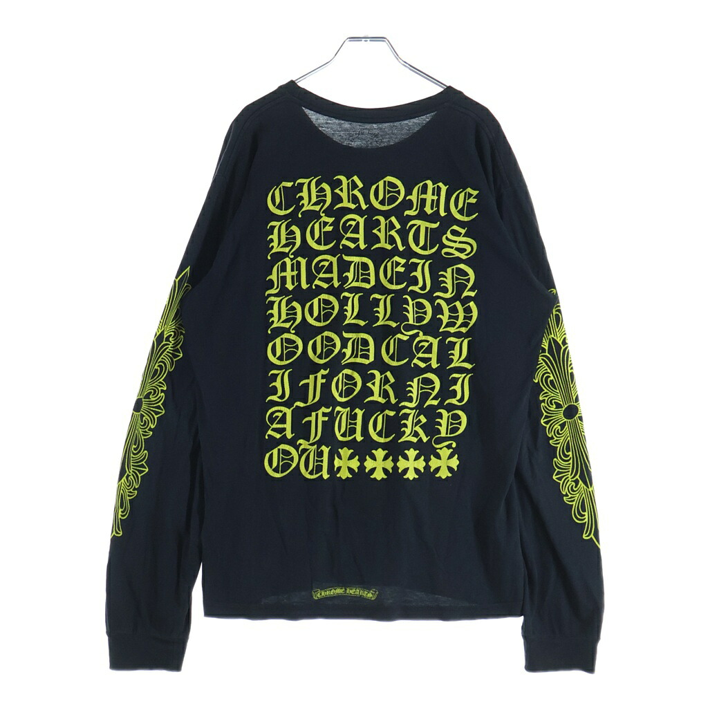 CHROME HEARTS(クロムハーツ) 大きさ:L Made In Hollywood L/S Tee メイドインハリウッド アームフローラルクロス 長袖ティーシャツ カットソー 黒いこと/黄色【中古】【度合いB】【色つや黒いこと】【取りまわしバス発着場BRING心斎橋店】