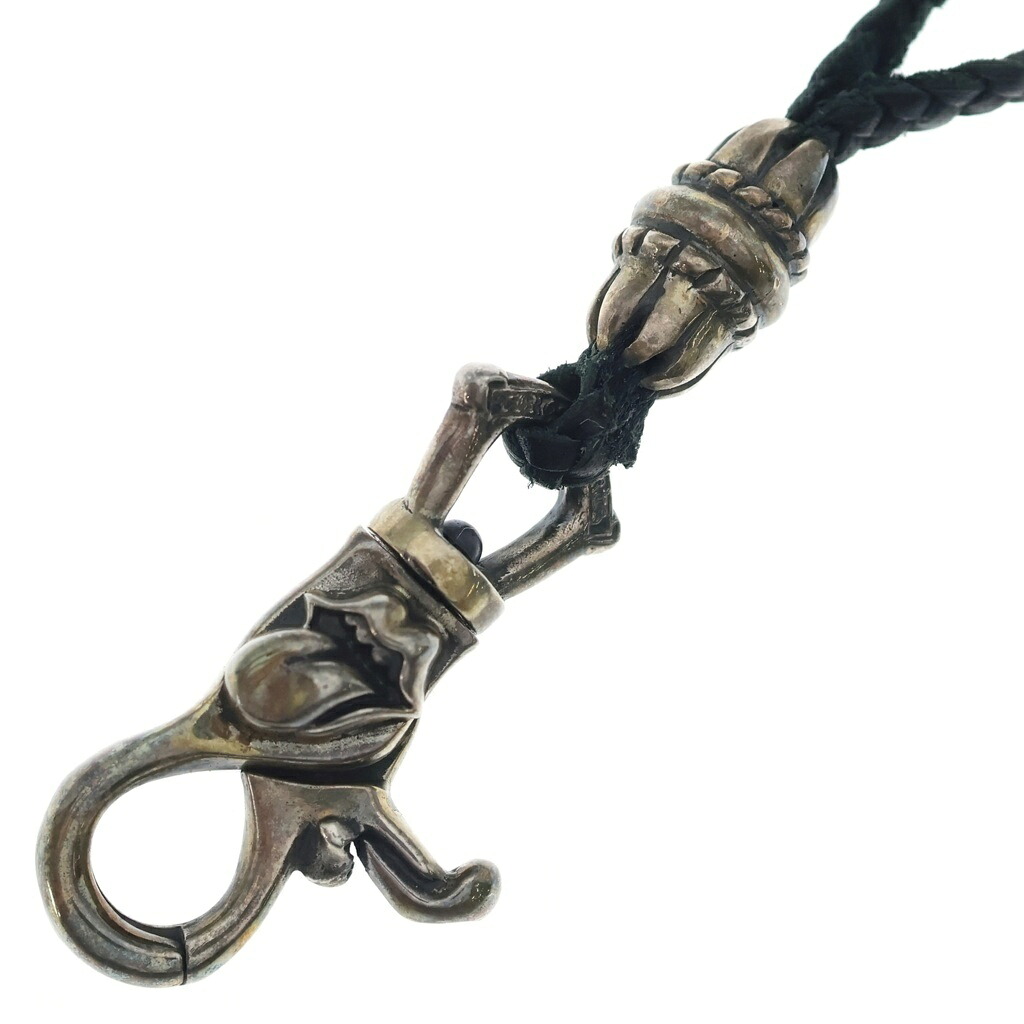 CHROME HEARTS(クロムハーツ) LIPS\u0026TONGUE LANYARS 下唇\u0026タン 幽客yd ゼムクリップ保持者 なめし革首飾り しろがね色/黒いこと【中古】【度合いB】【色つやしろがね色】【取りまわしバス発着場BRING福岡天神店】