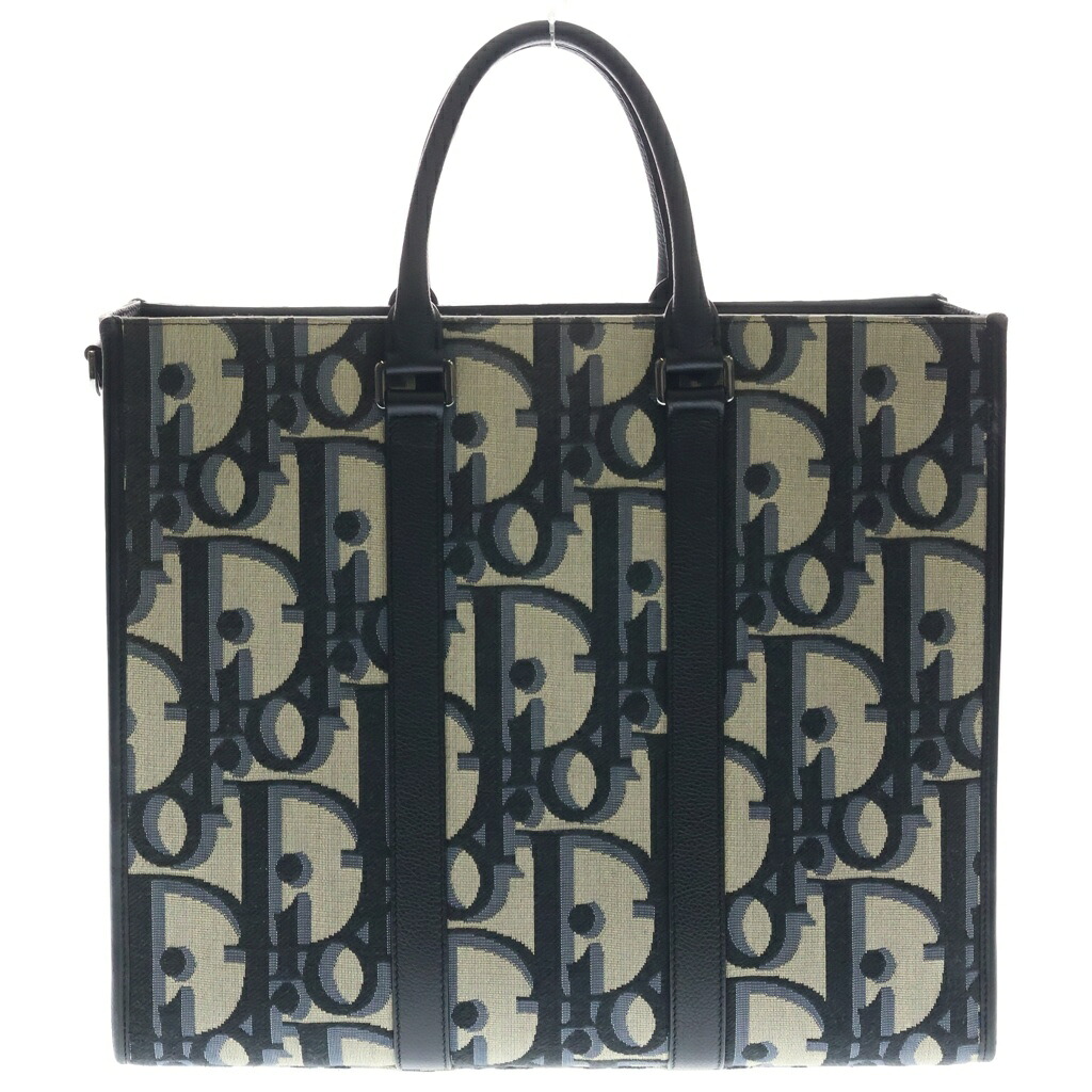 DIOR(ディオール) オブリーク イーストウエスト トートバッグ マキシ ジャガード キャンバス ベージュ ブラック IC【中古】【程度B】【カラーブラック】【取扱店舗BRING福岡天神店】｜ブランド買取・販売　BRING