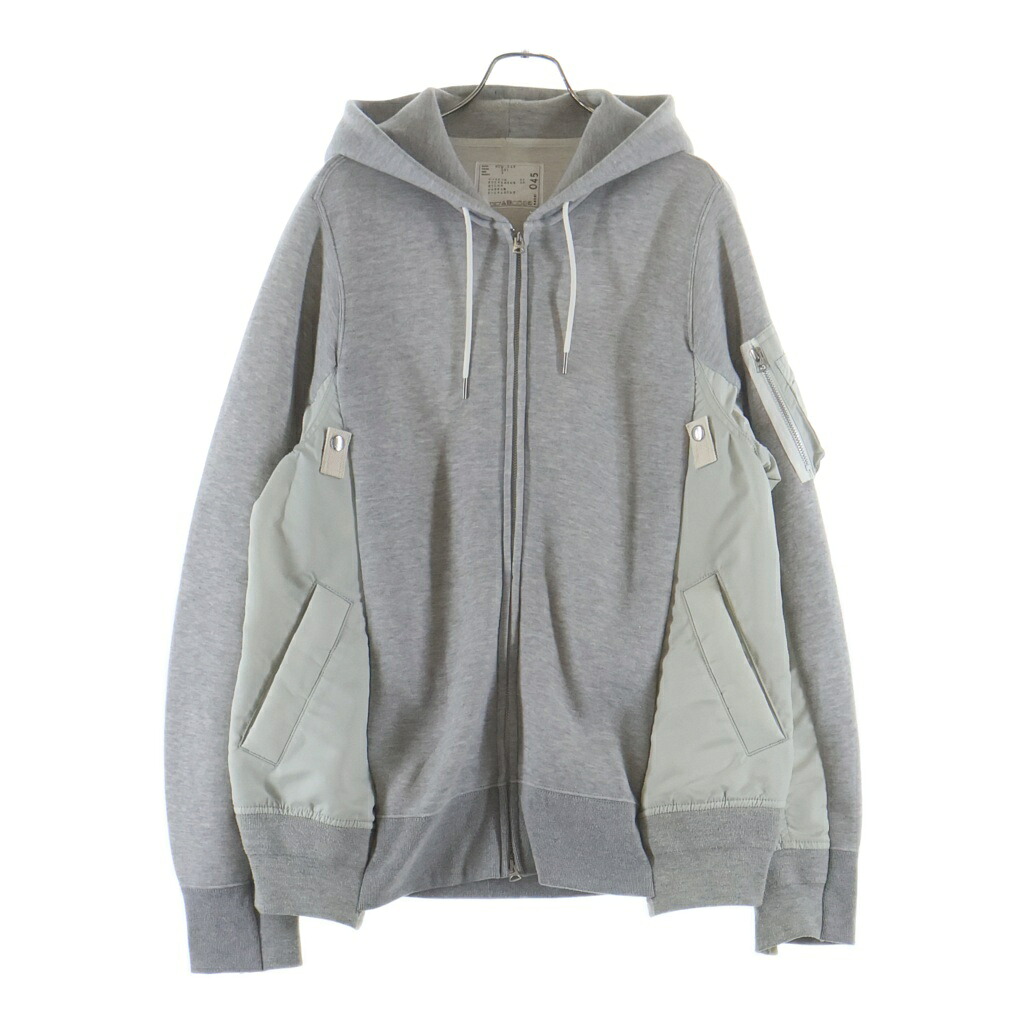 Sacai(サカイ) 大きさ:3 Sponge Sweat MA-1 Hoodie ナイロンうつり変わり 汗水 ジップアップフーディー 薄墨色SCM-045【中古】【度合いB】【色つや薄墨色】【取りまわしバス発着場BRING仙台店】
