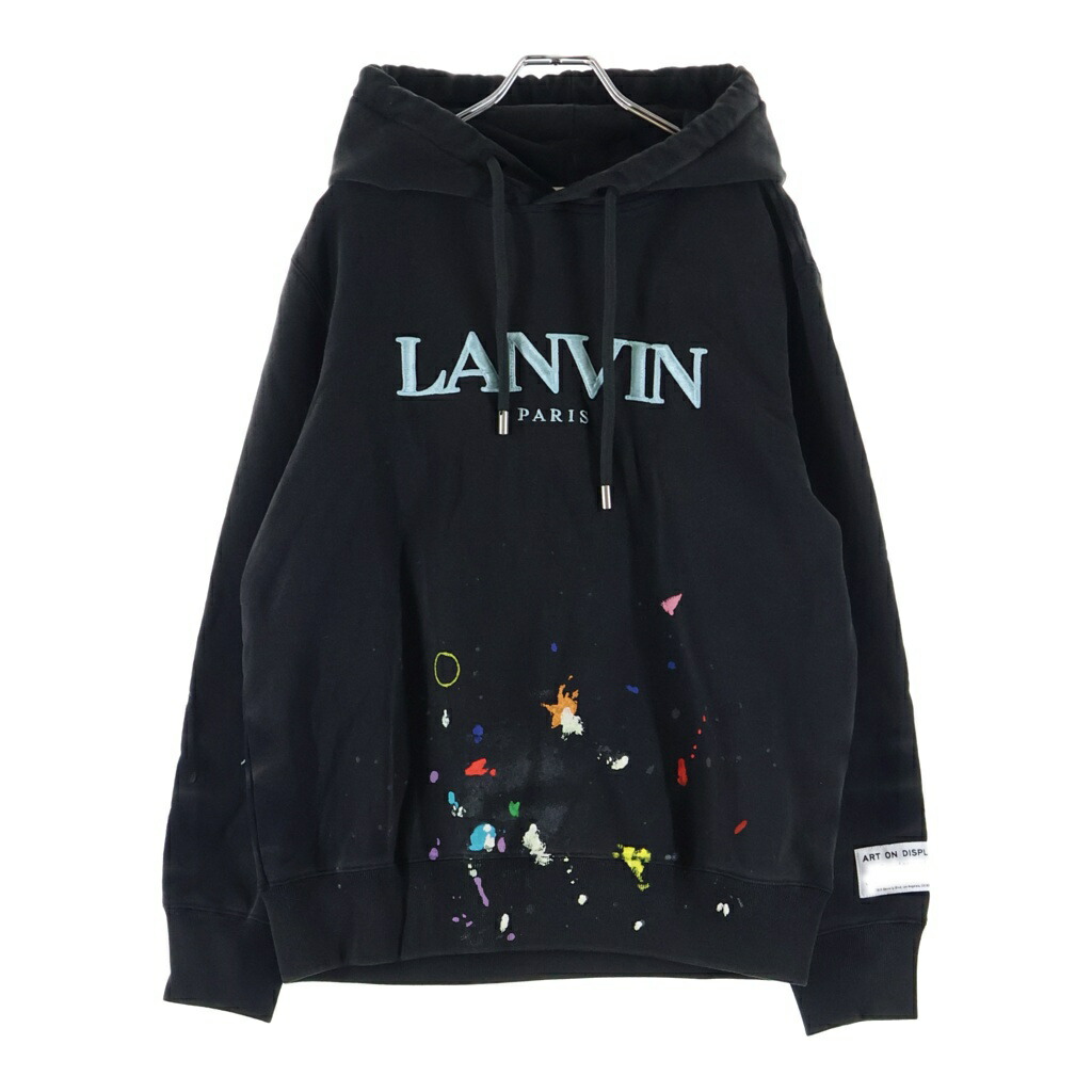 GALLERY DEPT.(ギャラリーデプト) 大きさ:M 22SS ×LANVIN EMBROIDERED HOODIE ランバン ロゴエンブロイダリー えの具工業 プルオーバースウェットパーカー フーディー 黒いこと RM-TOG698-JR32-P22【中古】【度合いB】【色つや黒いこと】【取りまわしバス発着場BRING心斎橋店】
