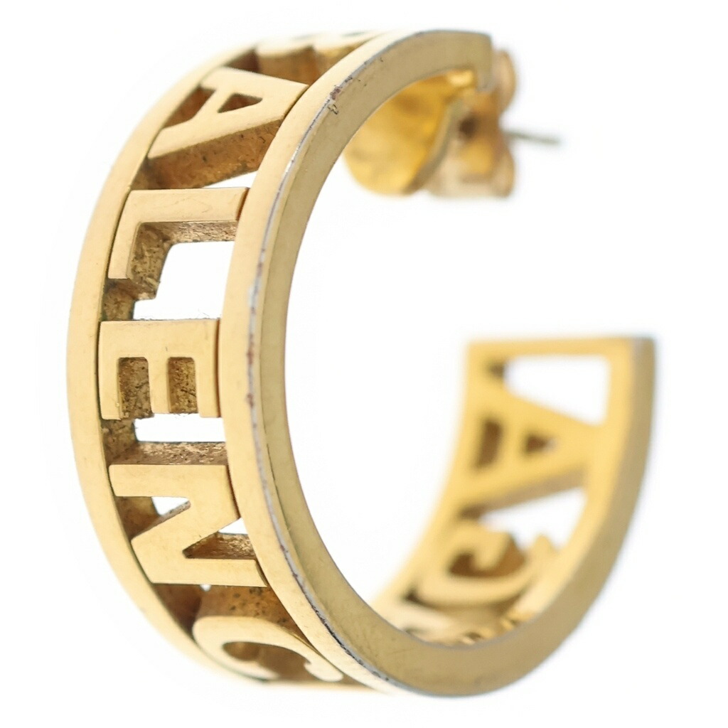 BALENCIAGA(バレンシアガ) LOGO HOOP PIERCE ロゴフープピアス ゴールド【中古】【度合いB】【色つやゴールド】【取りまわしバス発着場BRING渋谷ANNEX店】